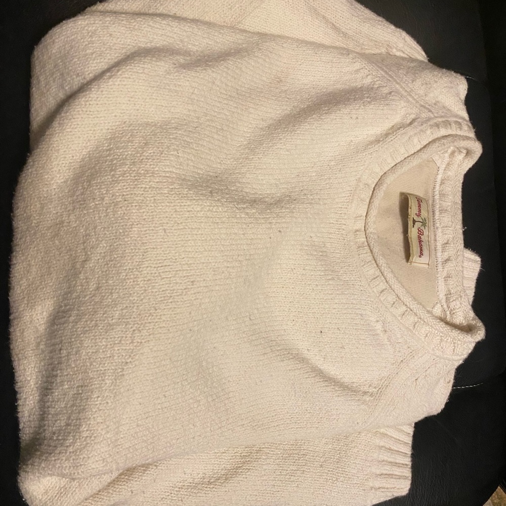 Tommy Bahama cablenit & roll collar cream sweater.